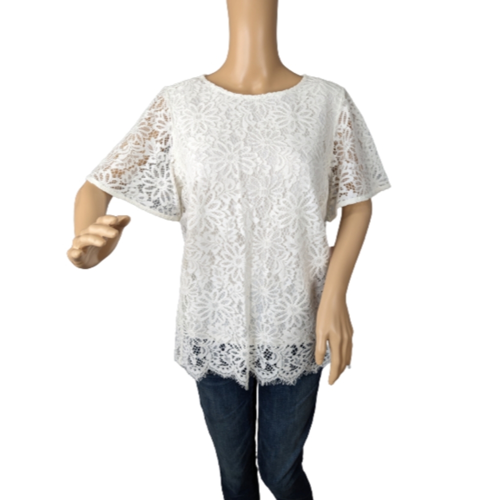 Nanette Lepore Marshmallow Floral Lace Blouse M